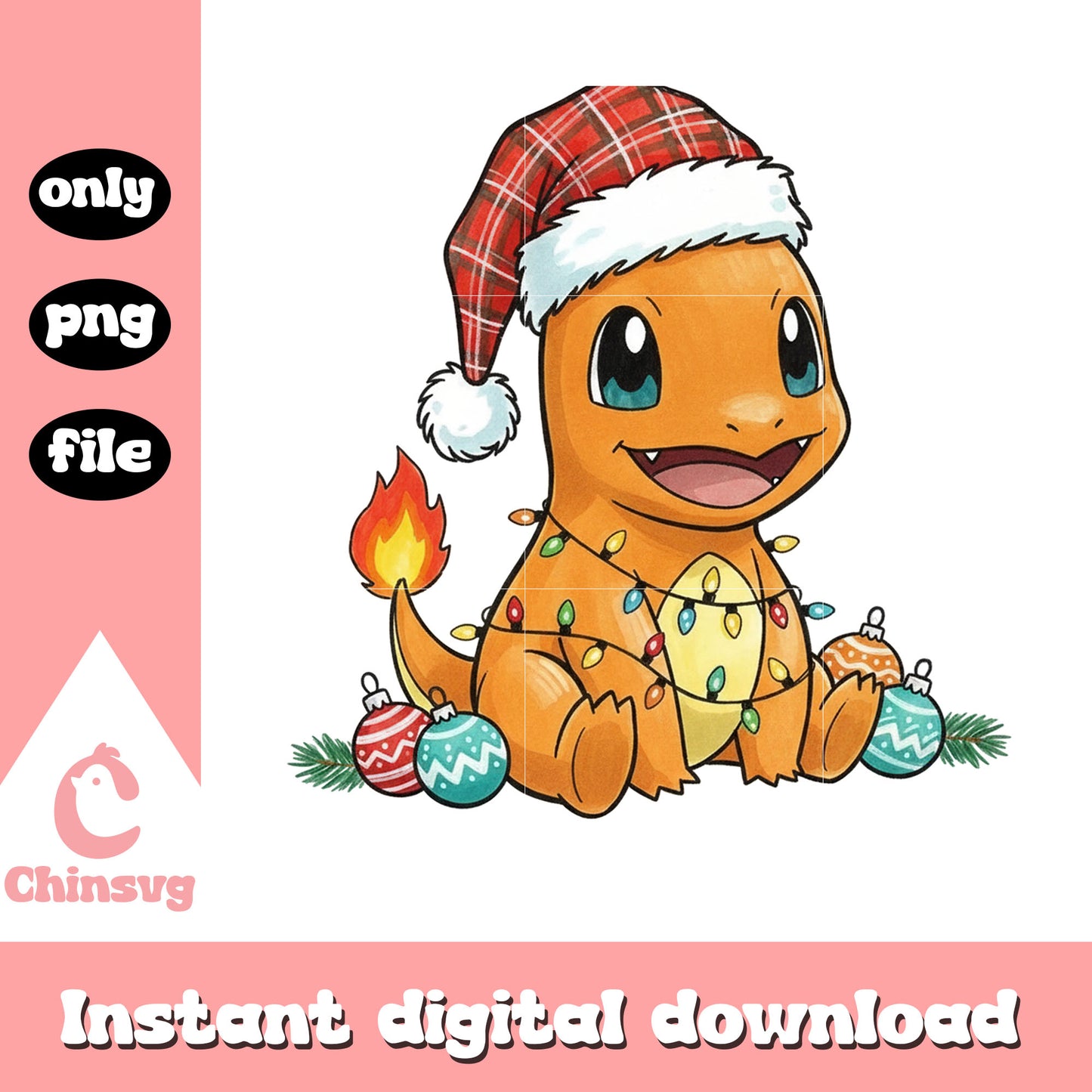 Santa charmander christmas balls png, charmander pokemon​ png