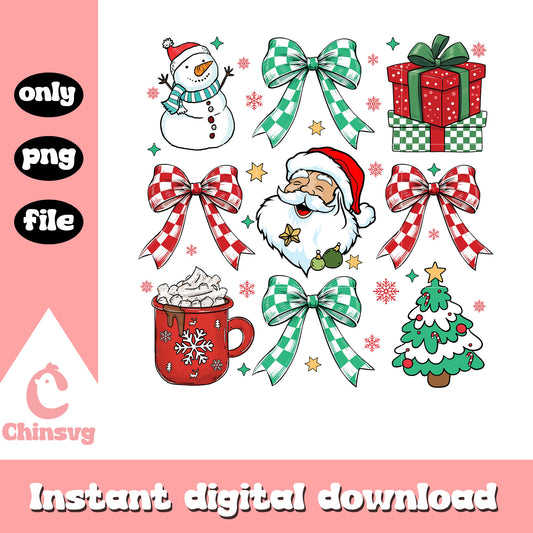 Santa christmas coquette bow png, santa claus face​ png
