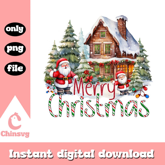 Santa claus and house christmas snow png, santa house​ png