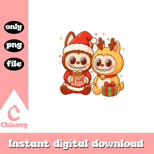 Santa claus labubu and rudolph labubu png, labubu dolls png