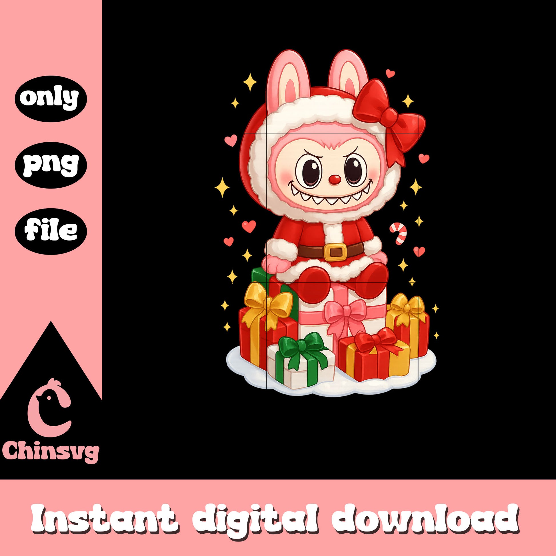 Santa claus labubu christmas gift png, labubu box png