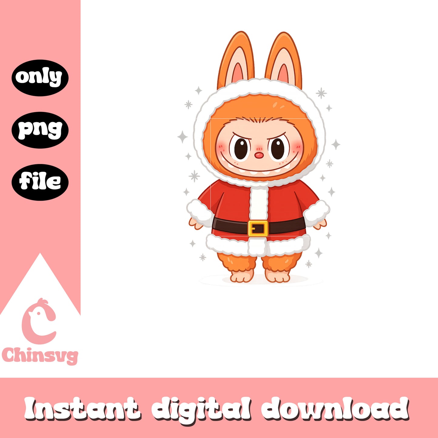 Santa claus labubu costume png, labubu outfit png