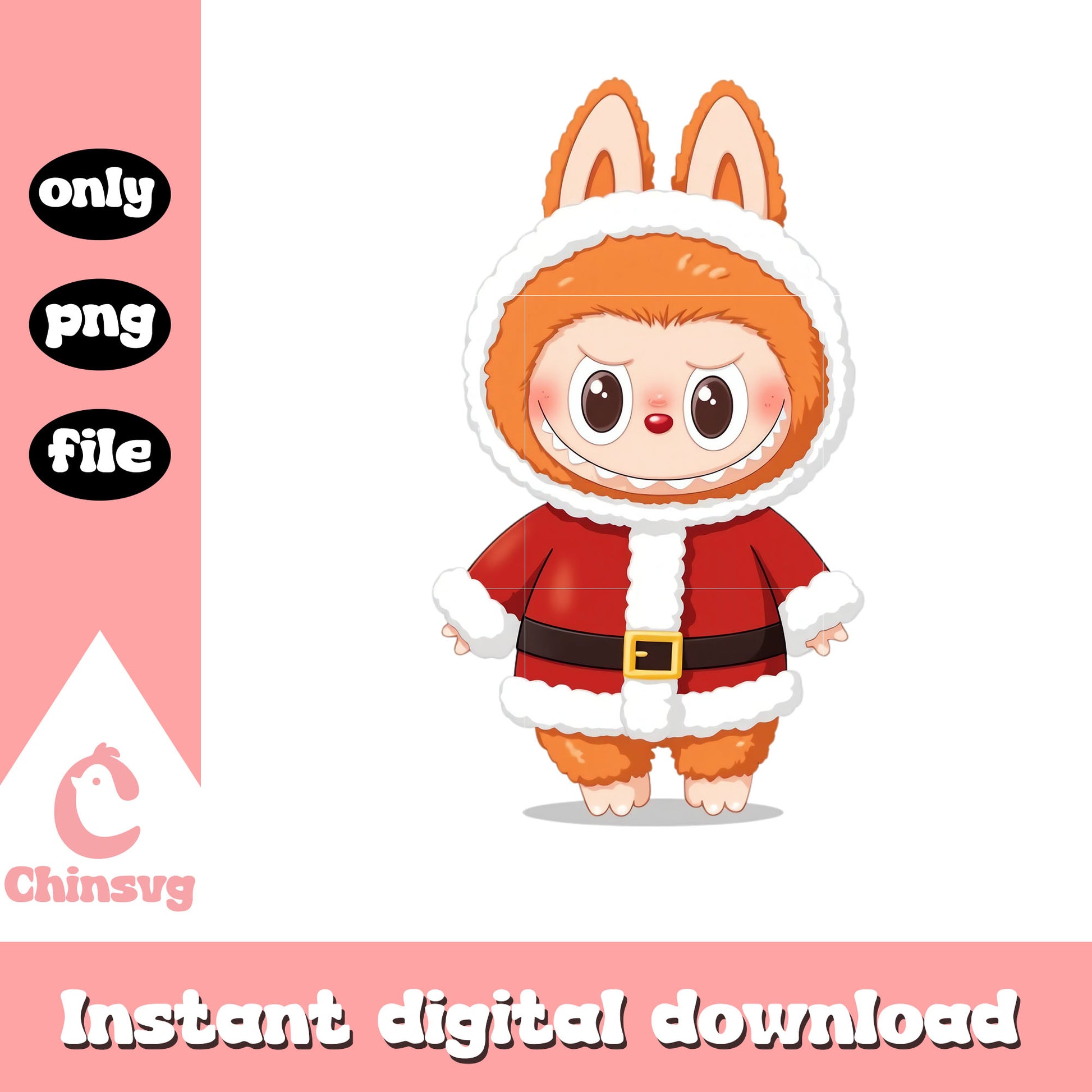 Santa claus outfit labubu doll png, labubu dolls png