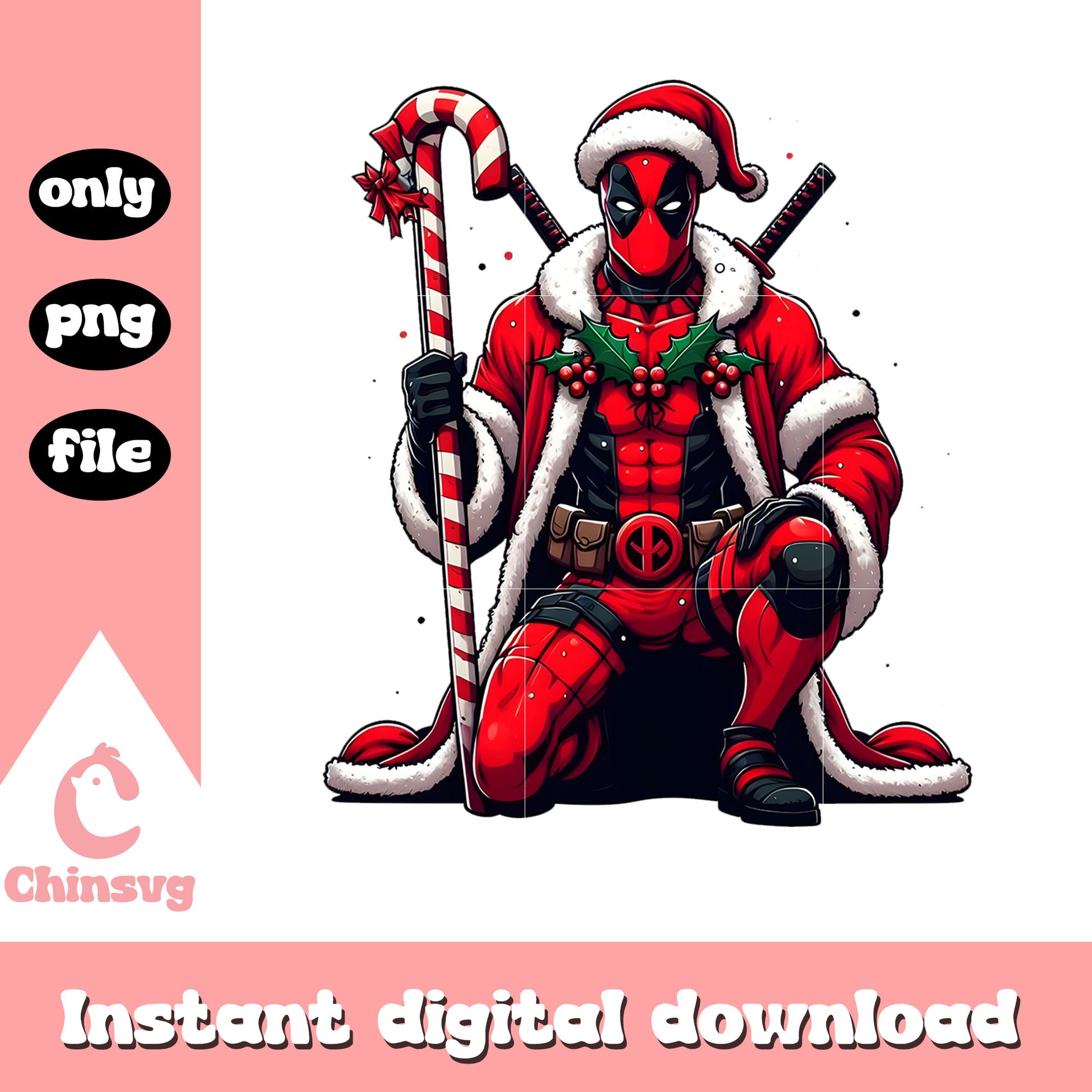 Santa deadpool anf candy canes png, christmas candy png