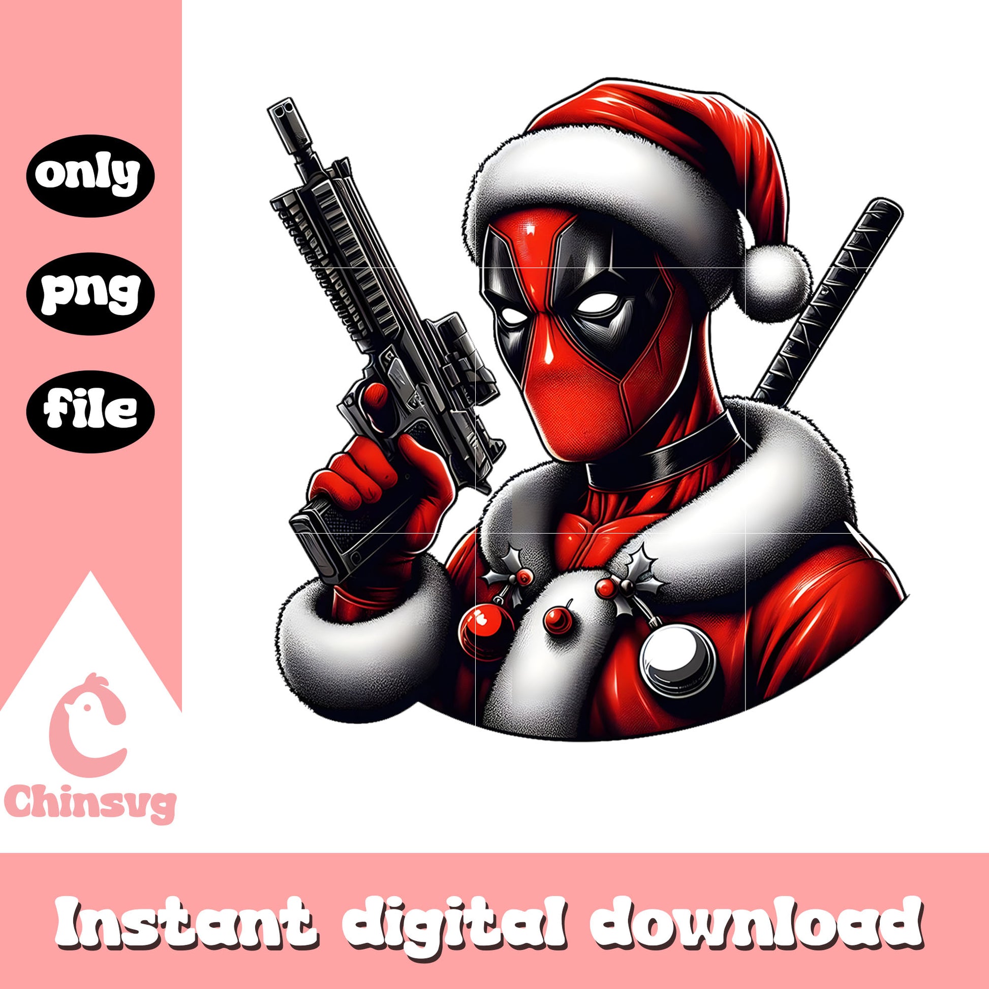 Santa deadpool hand gun christmas png, deadpool character png