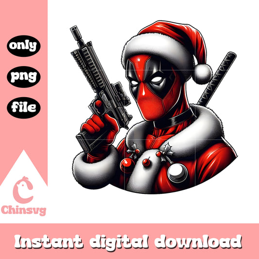 Santa deadpool hand gun christmas png, deadpool character png