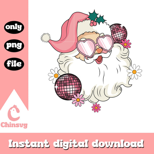Santa face glasses heart design png, santa claus head png