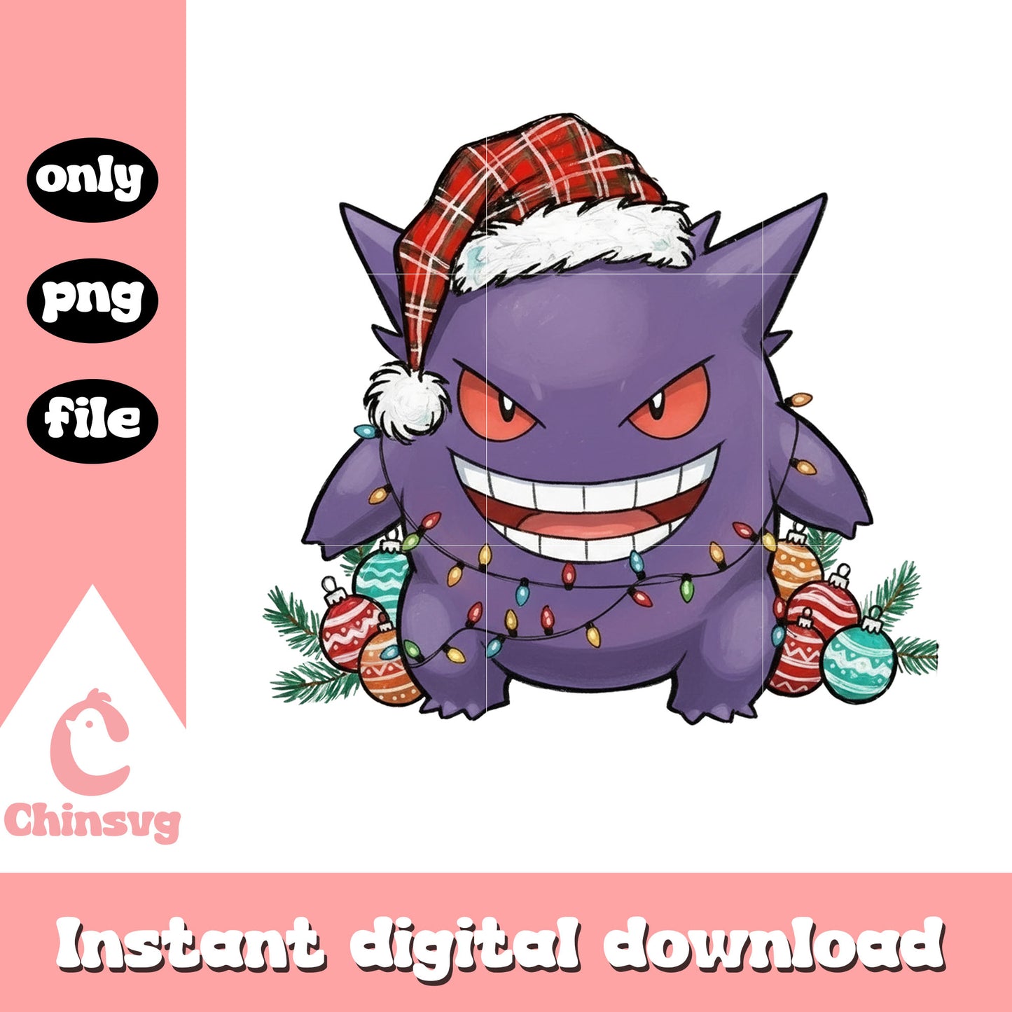 Santa gengar christmas balls design png, gengar pokemon​ png