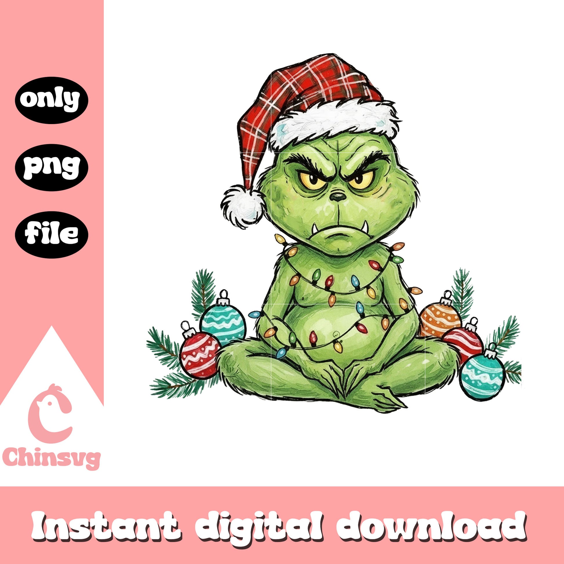 Santa grinch christmas balls design png, christmas grinch png