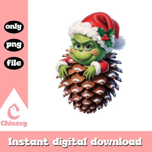 Santa grinch pine cone decoration png, grinch christmas art​ png