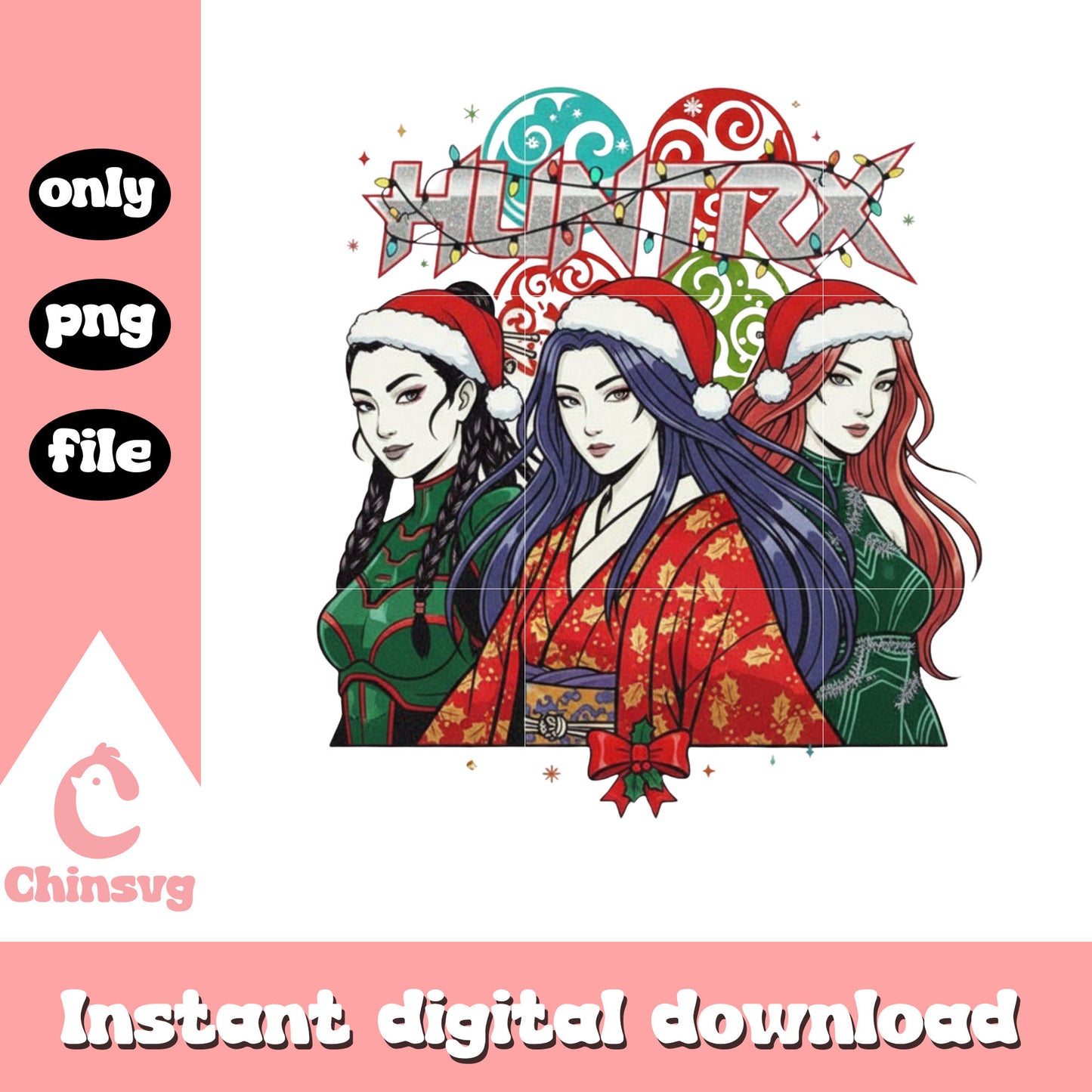 Santa hat huntrix kpop characters png, the huntrix png