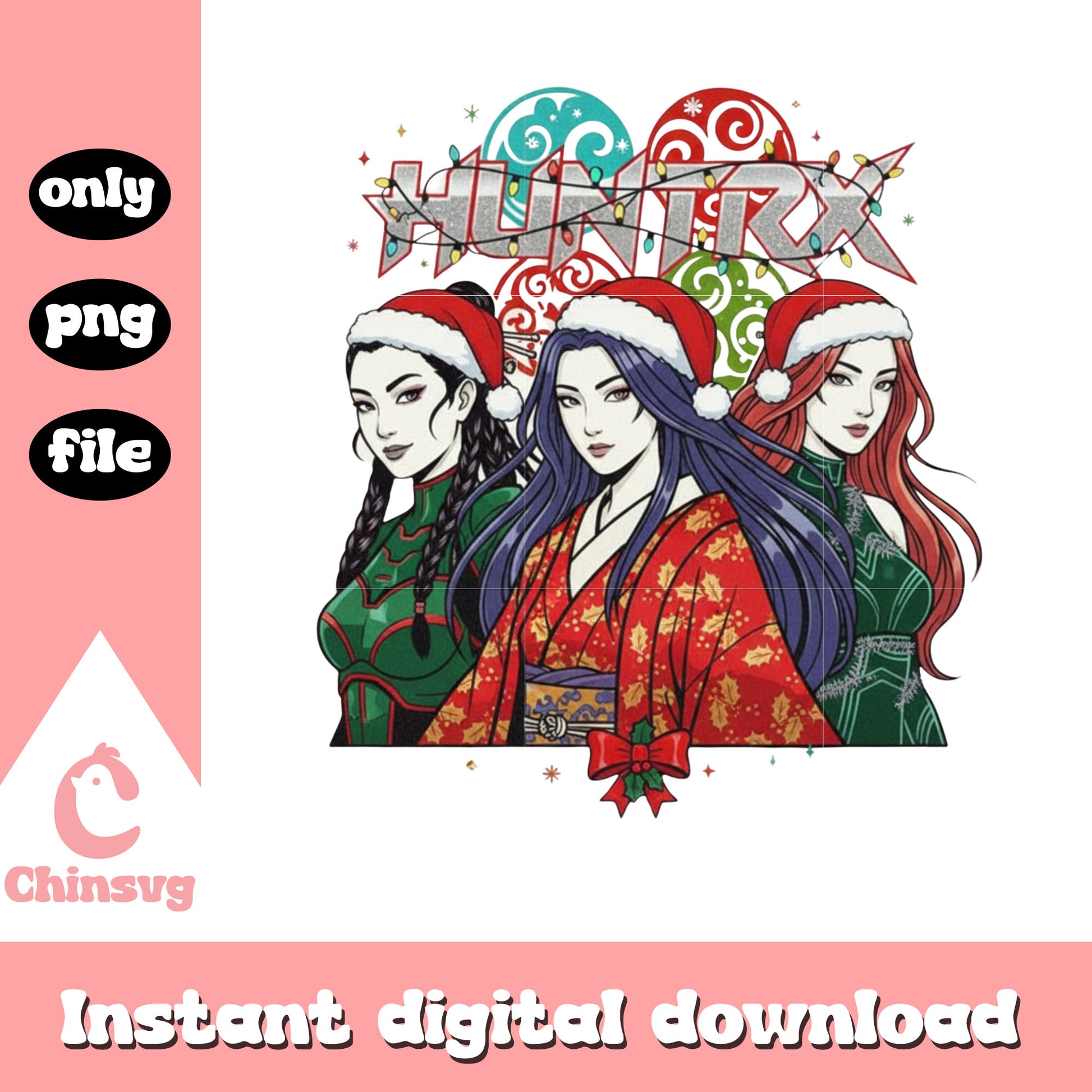 Santa hat huntrix kpop characters png, the huntrix png