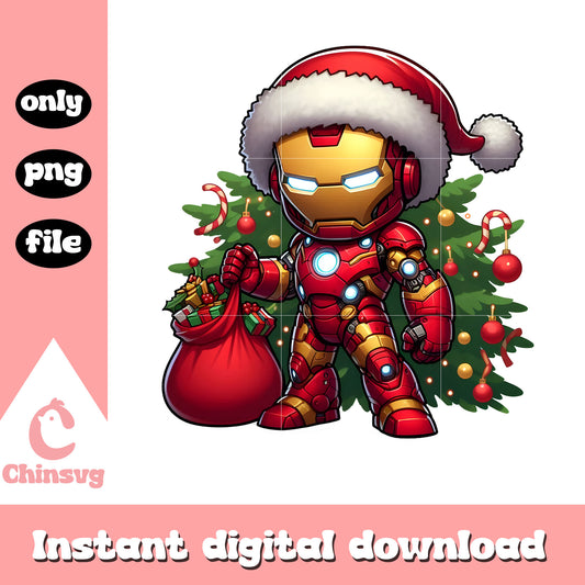 Santa hat iron man marvel xmas gift bag png, christmas gifts png