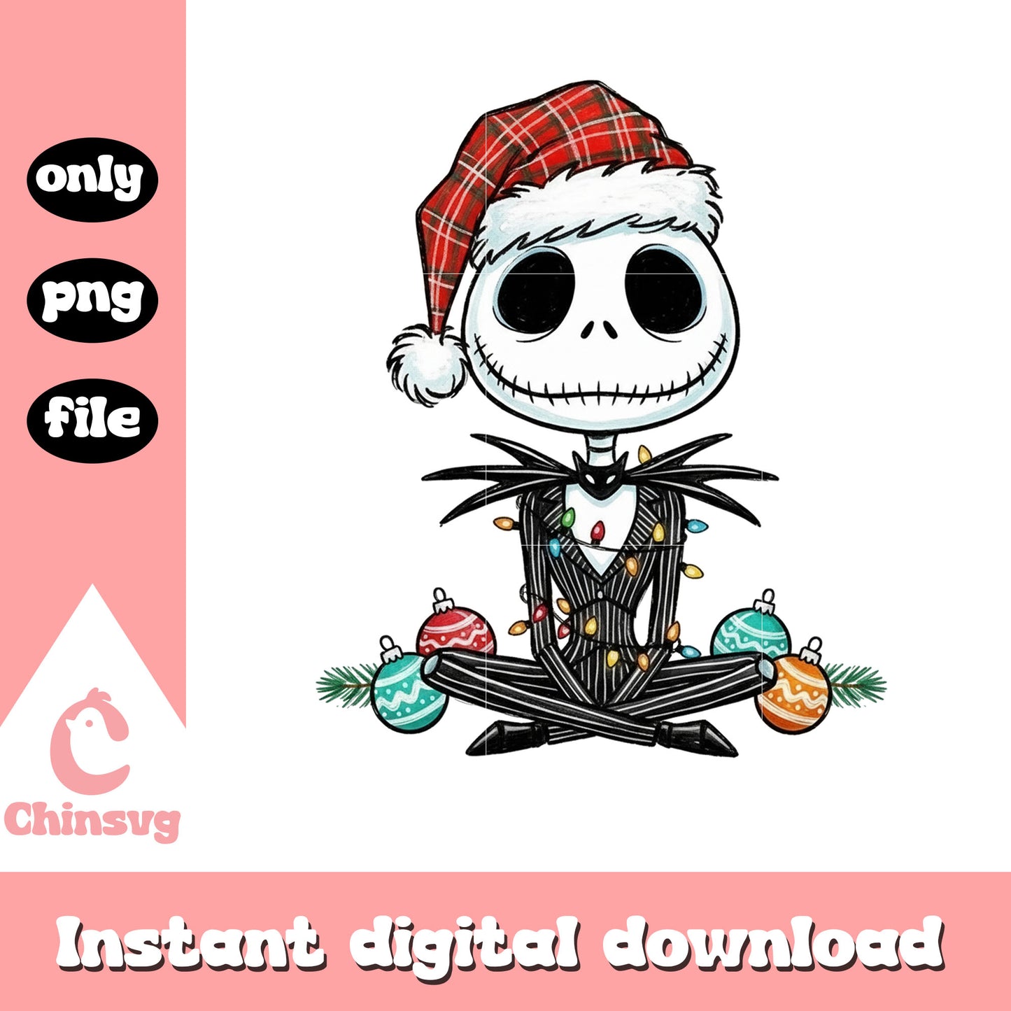 Santa jack christmas balls design png, jack skellington png
