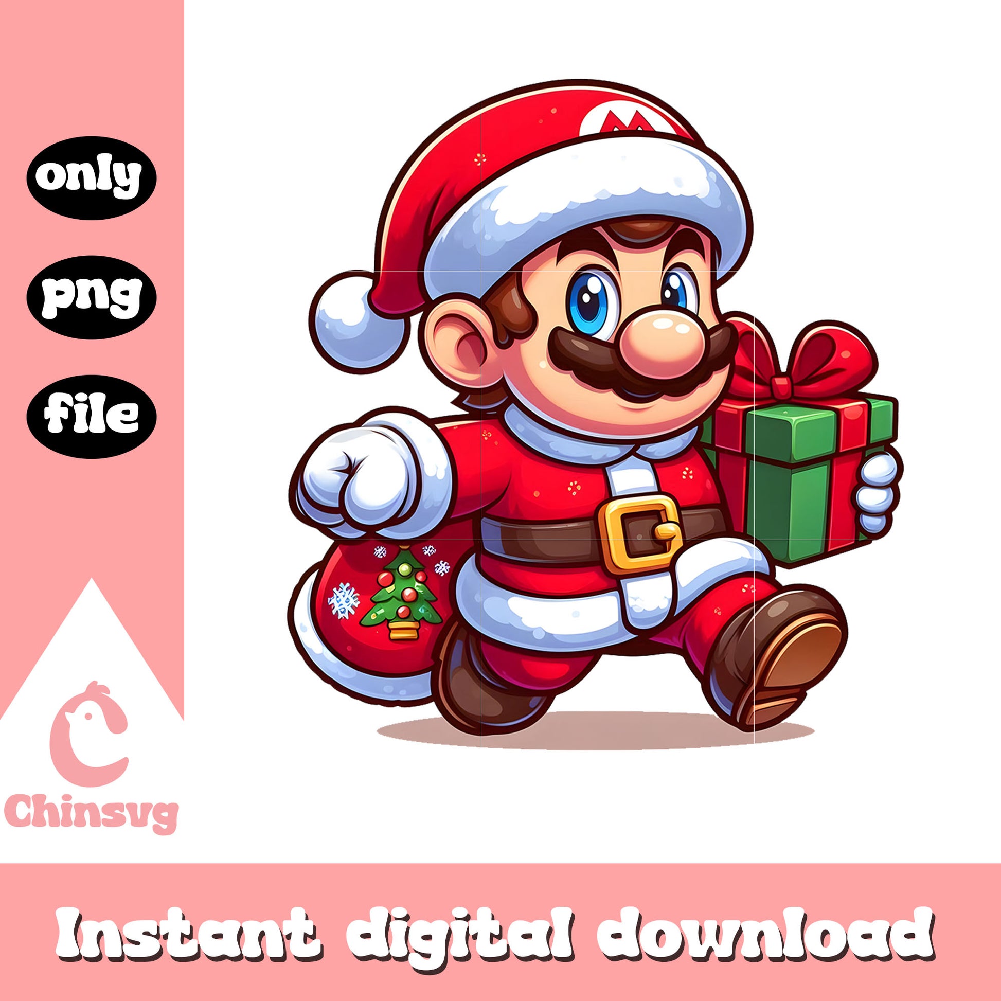 Santa mario hand gift box christmas png, christmas mario png