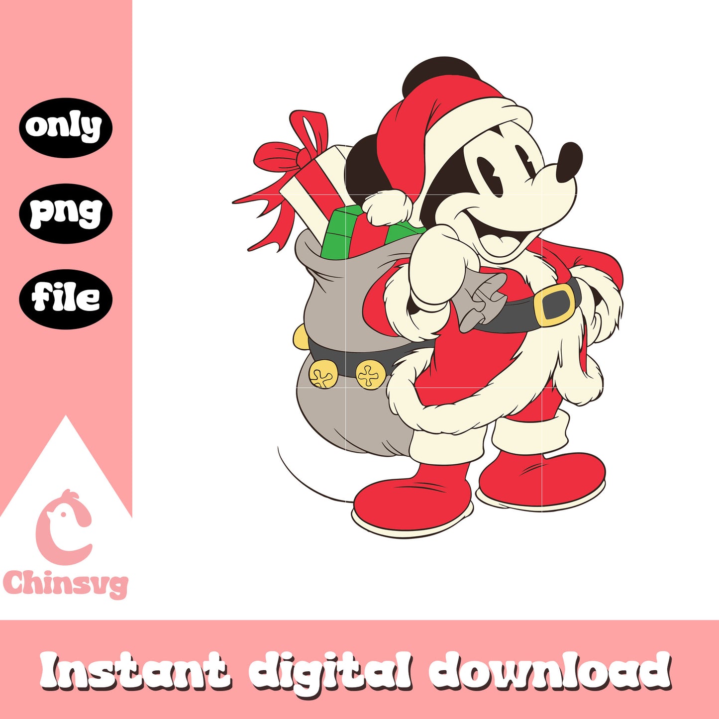 Santa mickey carry christmas gifts png, mickey christmas png