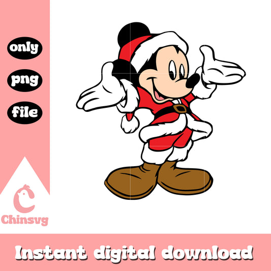 Santa mickey mouse christmas design png, mickey santa png