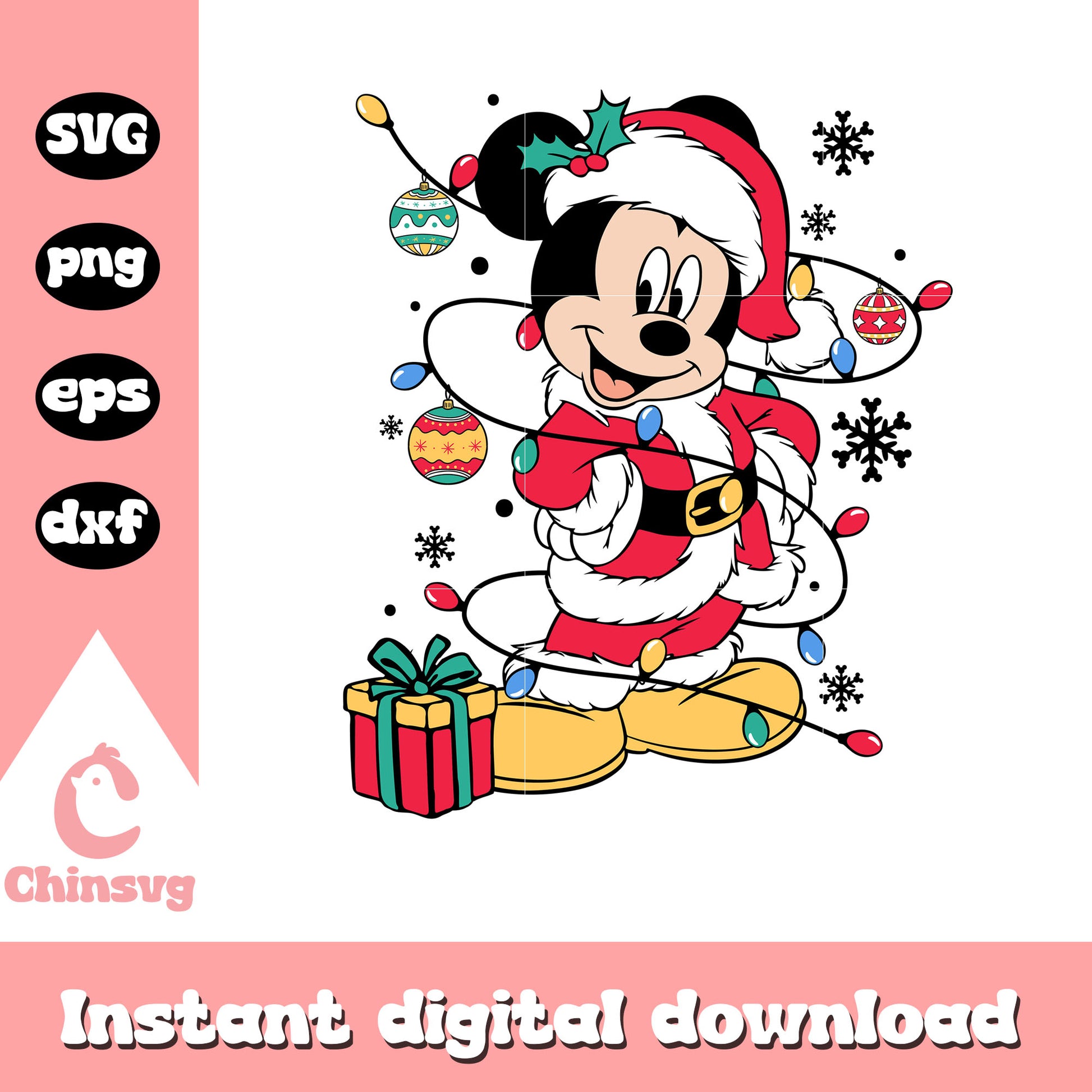 Santa mickey mouse christmas lights svg, disney mickey svg