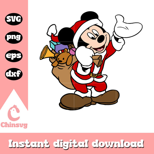 Santa mickey with christmas present svg, christmas mickey mouse svg​