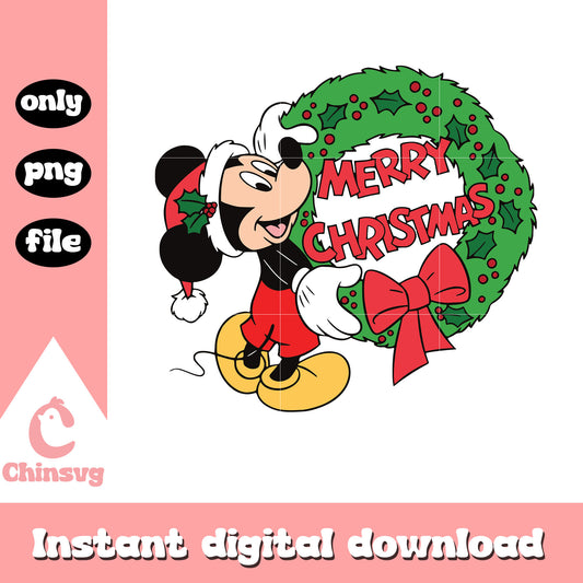 Santa mickey wreath merry christmas png, mickey christmas png