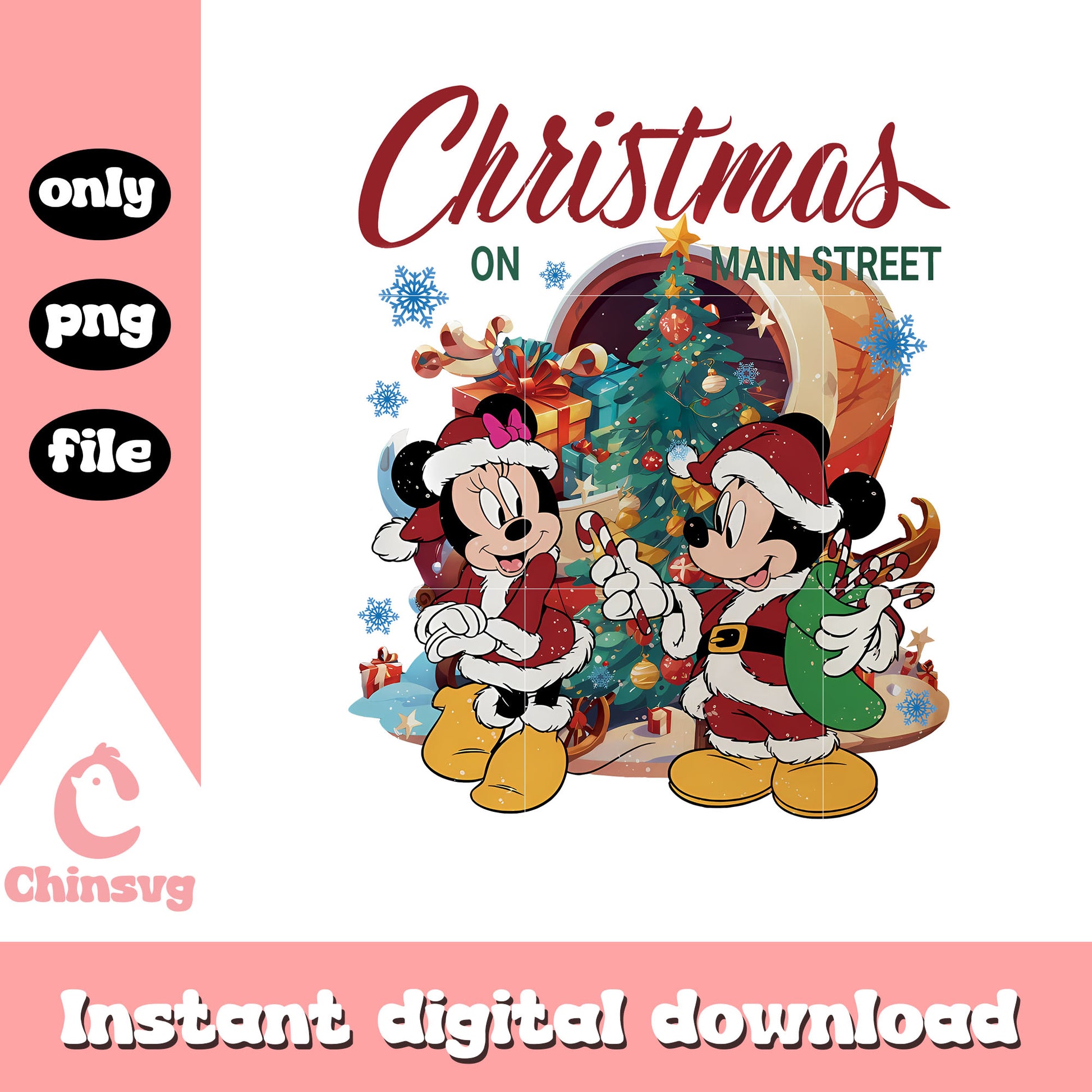 Santa minnie mickey christmas on main street png, mickey minnie png