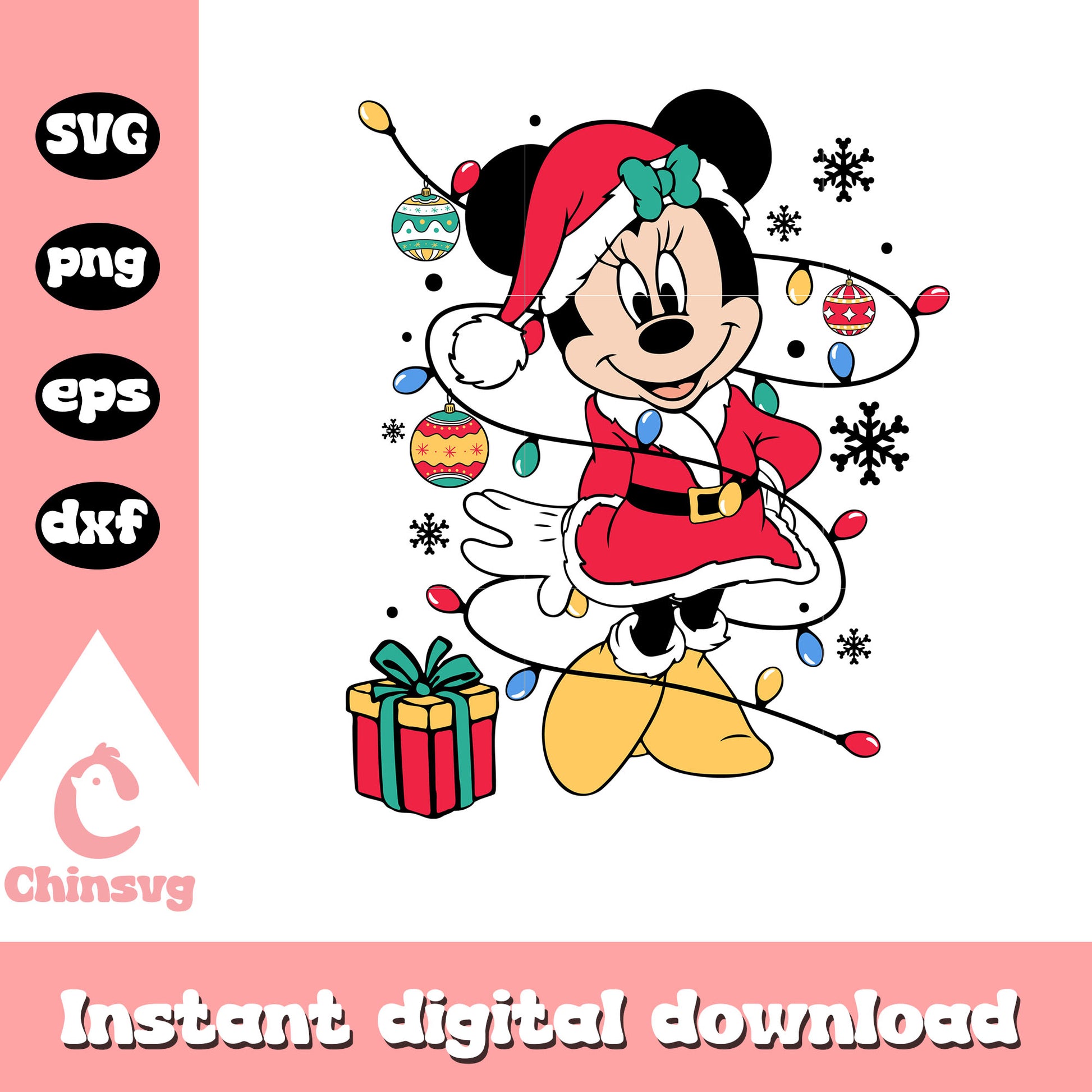 Santa minnie mouse christmas lights svg, disney mickey svg