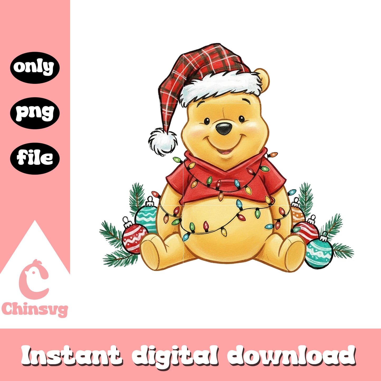 Santa pooh christmas balls design png, pooh character png