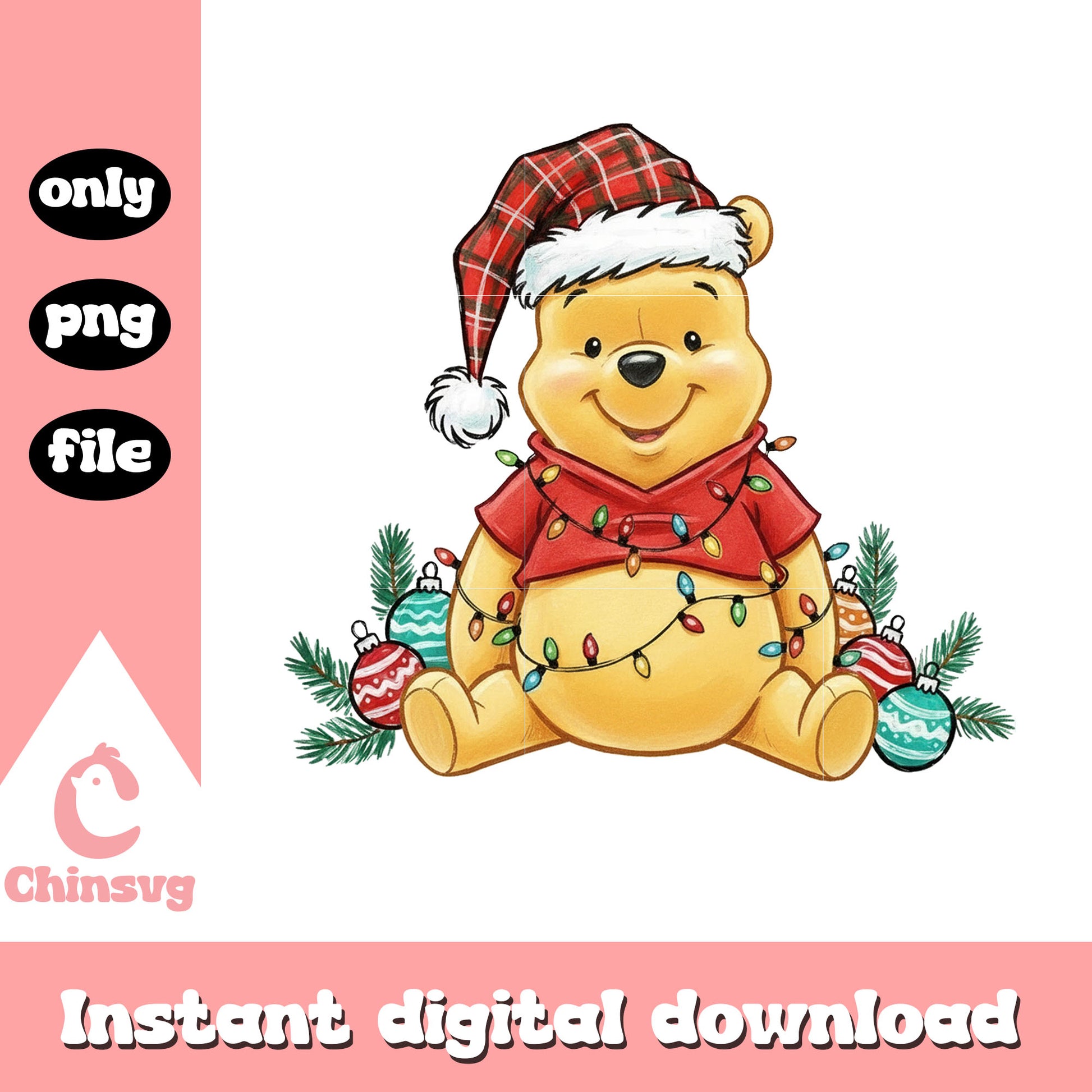 Santa pooh christmas balls design png, pooh character png