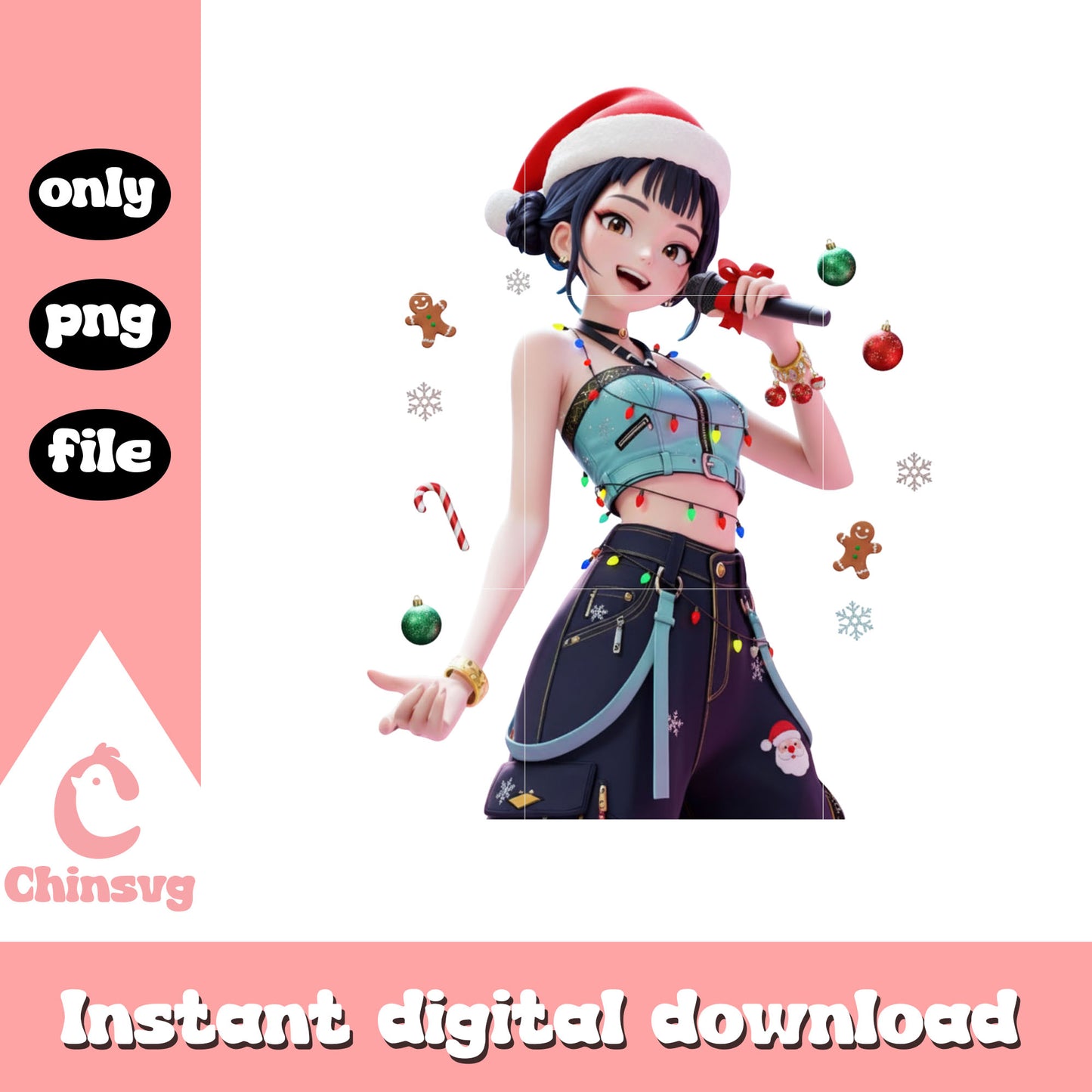Santa zoey kpop singing christmas png, zoey character png