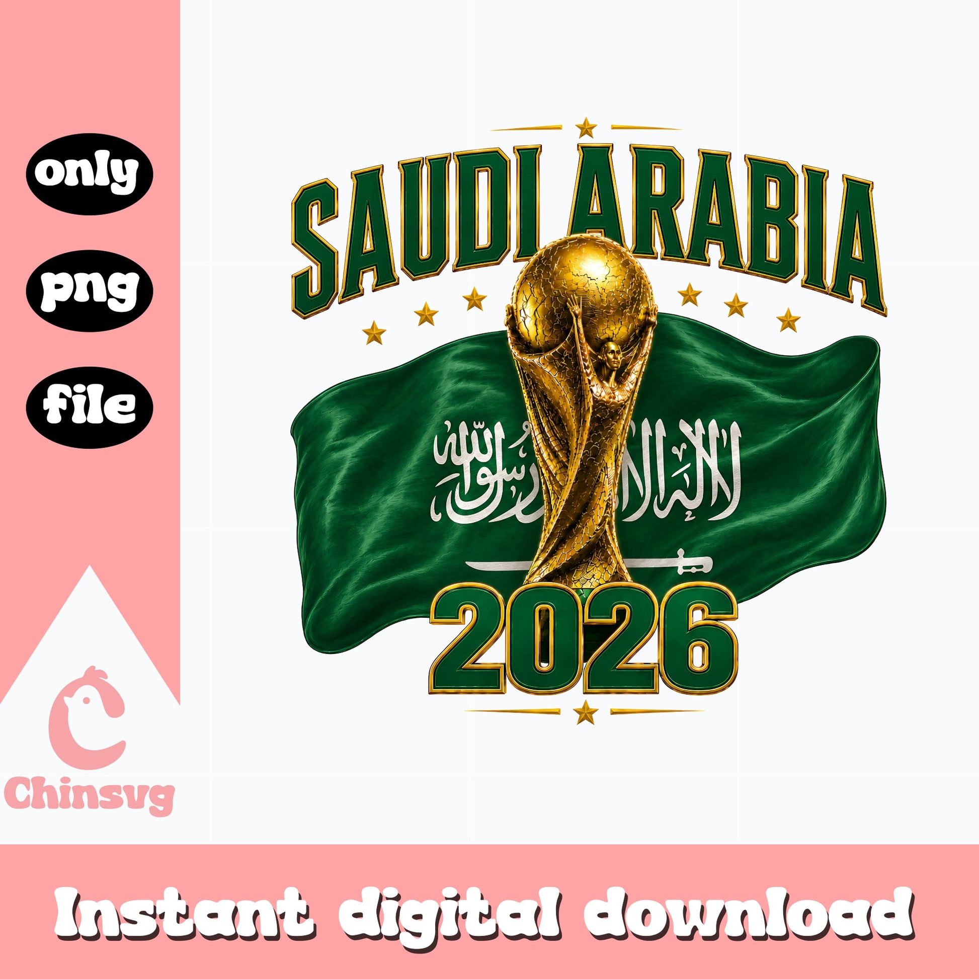 Saudi Arabia World Cup 2026 PNG, Soccer Trophy Flag, Football PNG
