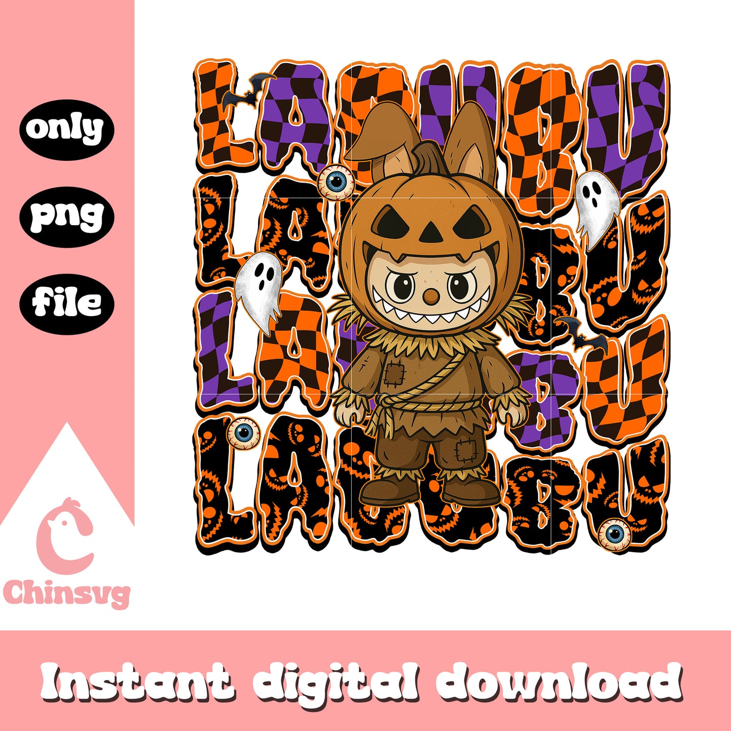 Scarecrow labubu doll design png, halloween decoration png