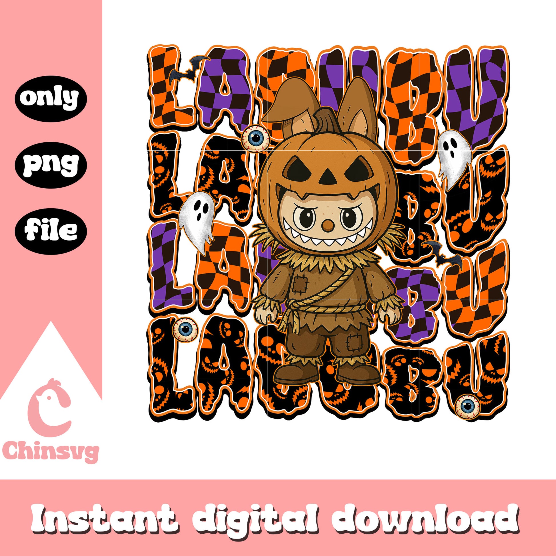 Scarecrow labubu doll design png, halloween decoration png