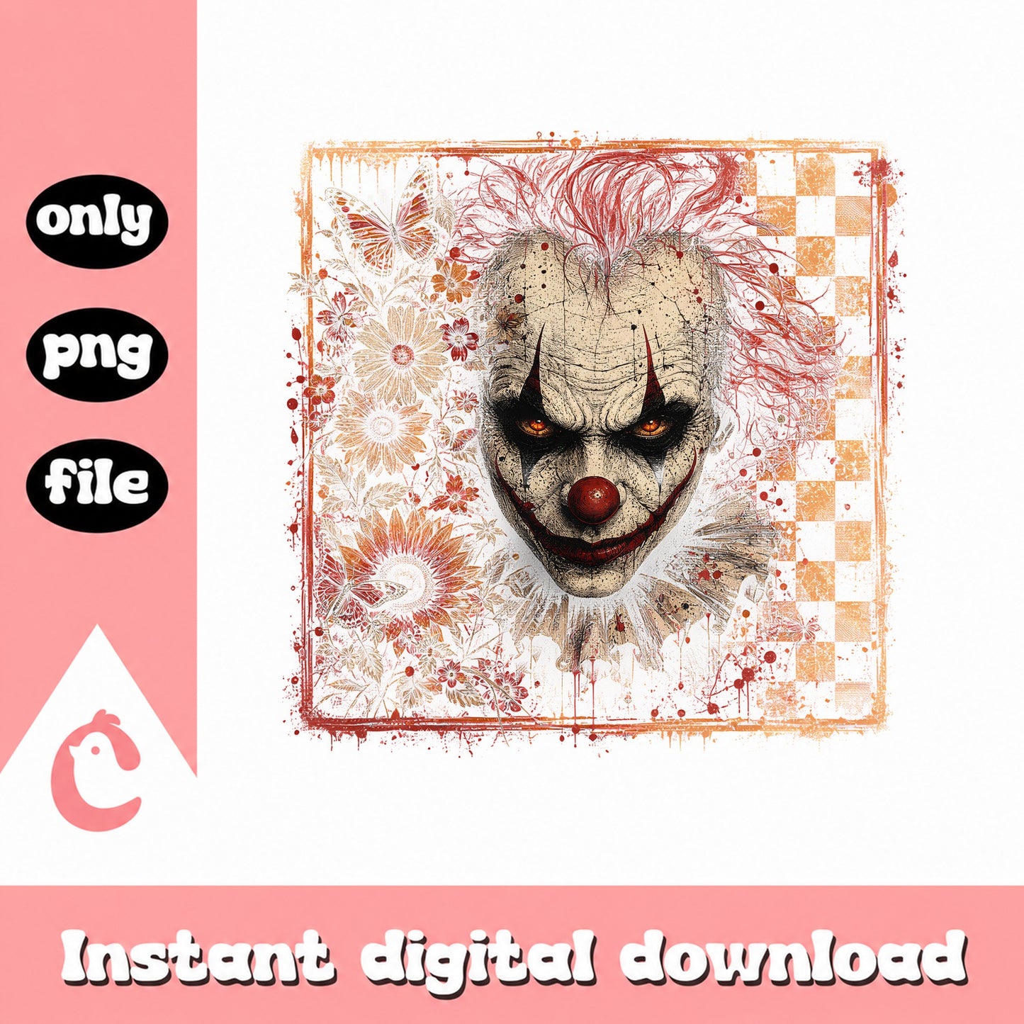 Scary Clown PNG, Horror Clown Sublimation, Halloween PNG