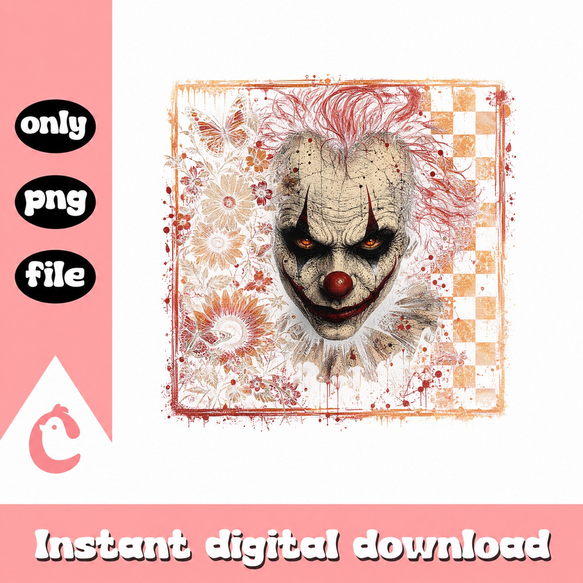 Scary Clown PNG, Horror Clown Sublimation, Halloween PNG