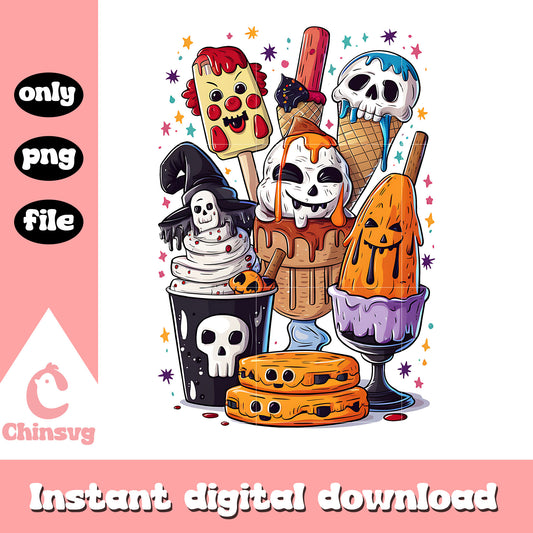 Scary ice cream halloween vibe design png, halloween art png