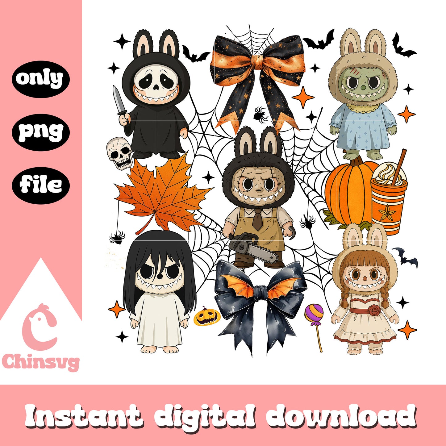 Scary labubu cosplay horror killers png, spooky season png