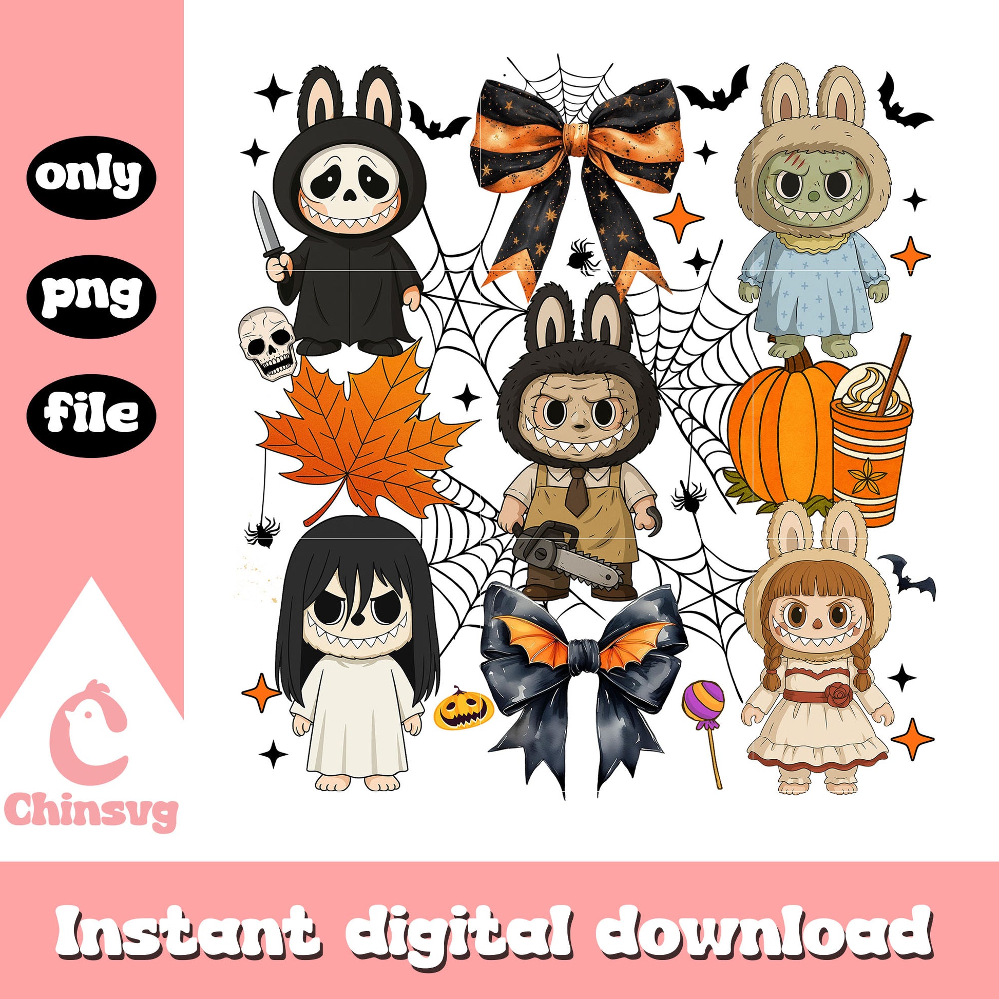 Scary labubu cosplay horror killers png, spooky season png