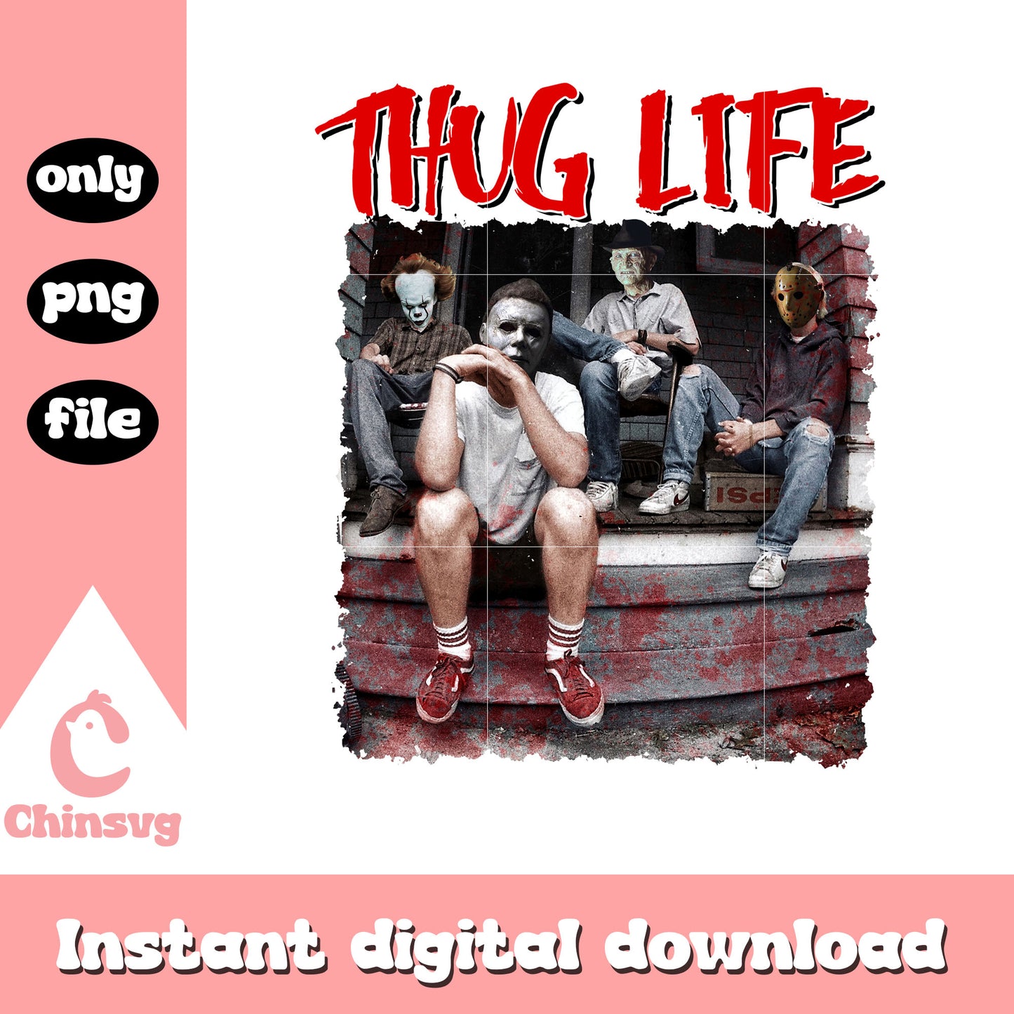 Scary movies characters thug life hip hop png, thug life t shirt png