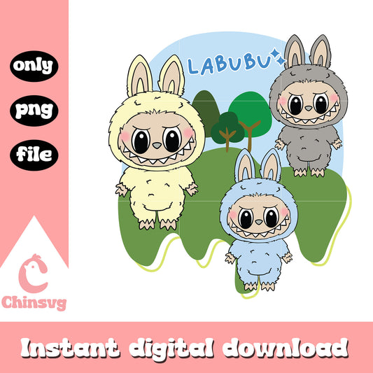 Scenic mountain labubu cute doll design png, labubu monster png