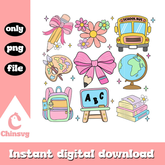 School clipart coquette design png, clipart back to school png