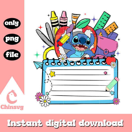 School supplies and stitch character png, disney school png