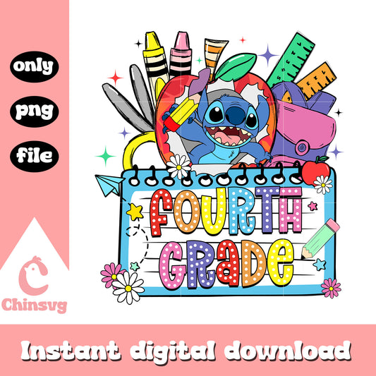 School supplies stitch fourth grade png, stitch character png