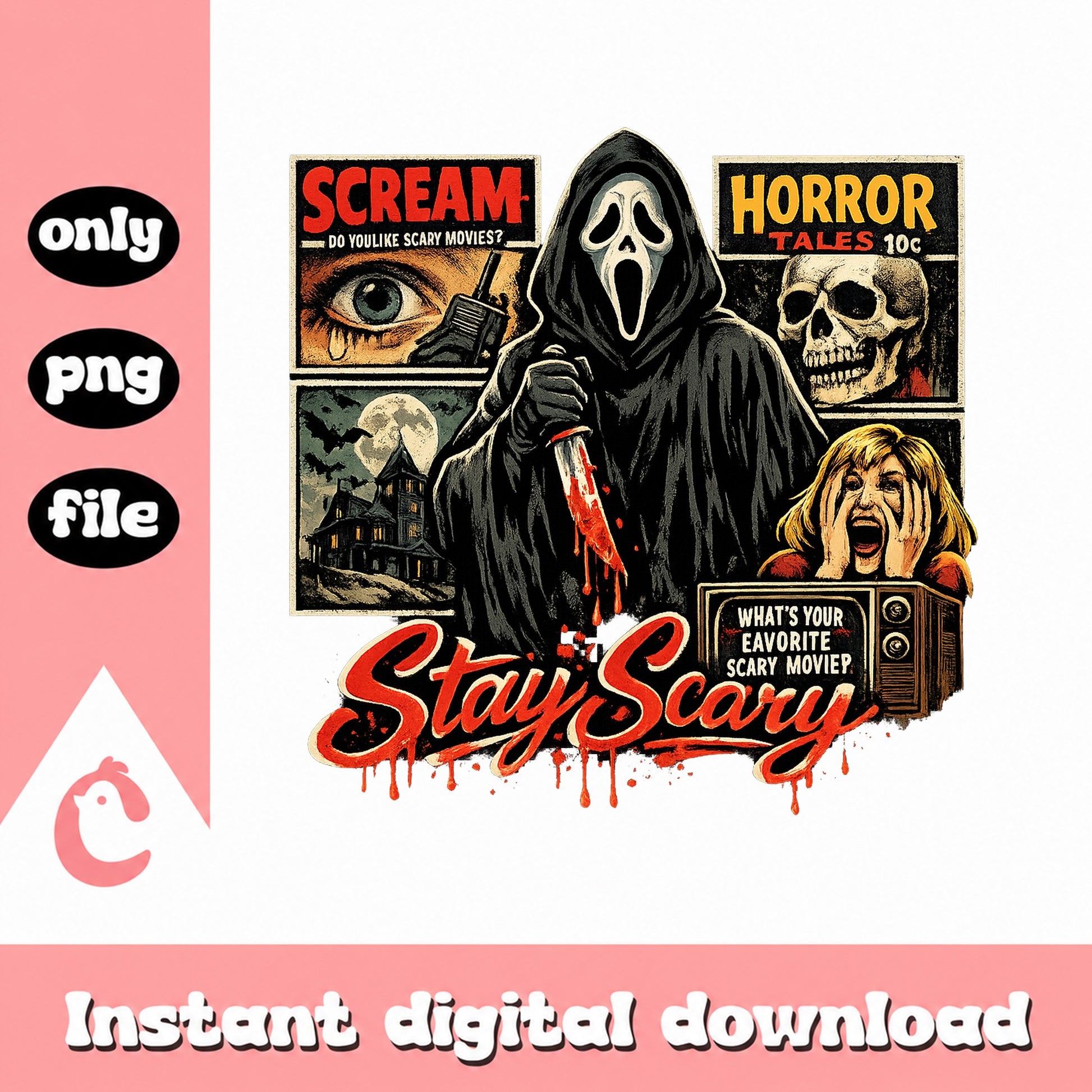 Scream Stay Scary PNG, Horror Movie Ghostface, Halloween PNG