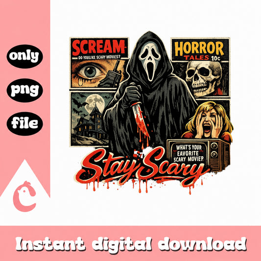 Scream Stay Scary PNG, Horror Movie Ghostface, Halloween PNG