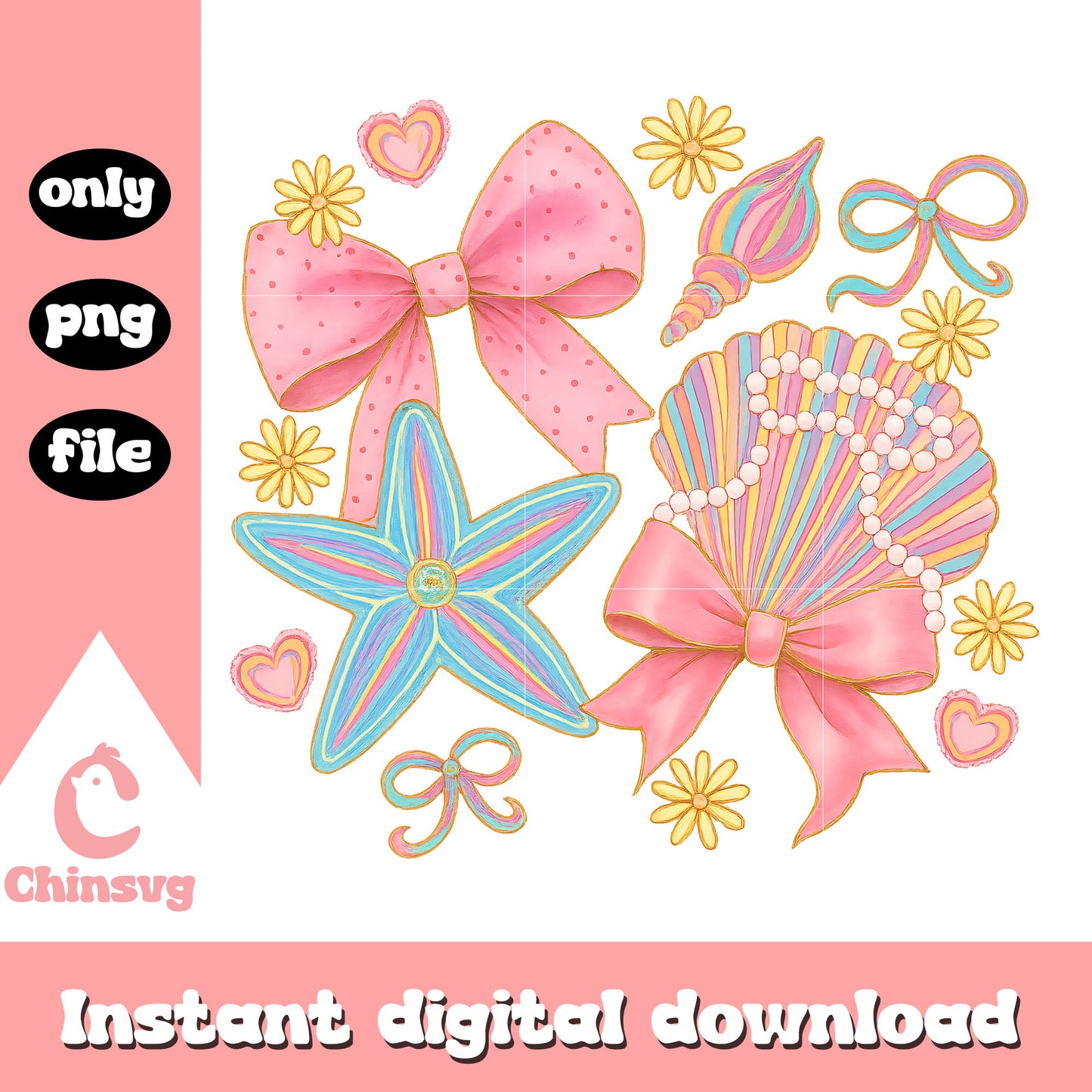 Sea creatures symbol design png, summer symbols​ png, summer vibes png