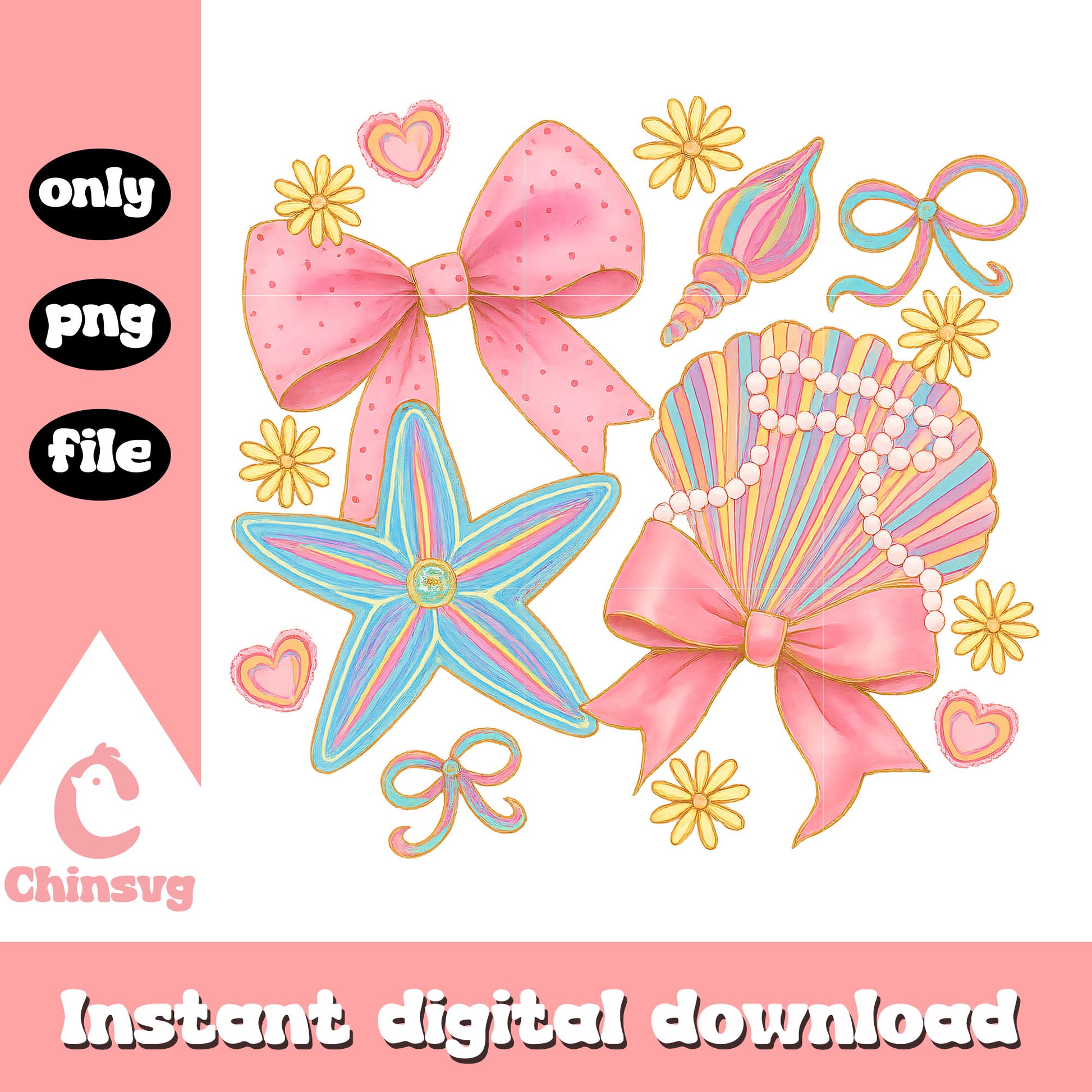 Sea creatures symbol design png, summer symbols​ png, summer vibes png