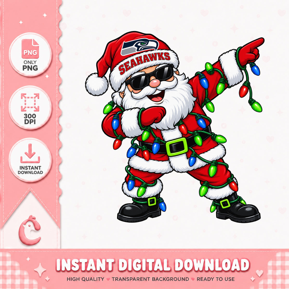Seahawks Santa Claus Dabbing Christmas, Football Team Santa, PNG