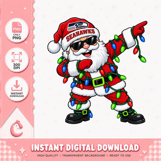 Seahawks Santa Claus Dabbing Christmas, Football Team Santa, PNG