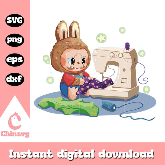Seamstress labubu cute doll design svg, labubu box svg