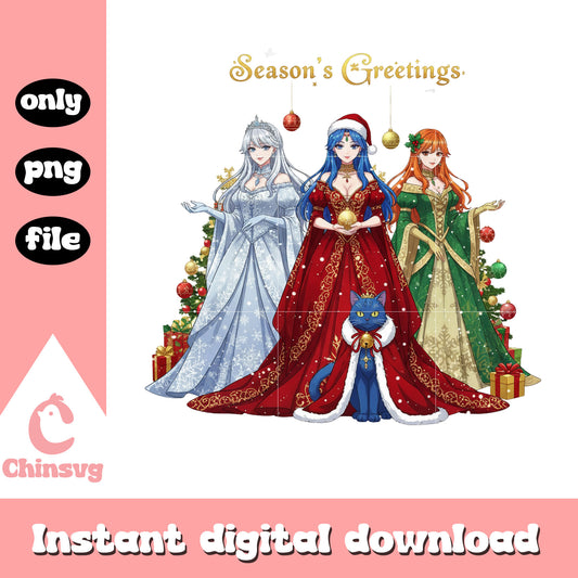 Season's greetings anime characters png, christmas vacation png